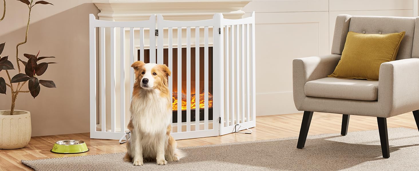 Захисне ґратка для собак Yaheetech, 90.5 x 201.5 см, 4 панелі, білий колір. Ідеально підходить для дому, кухні, проходу, каміну, печі.