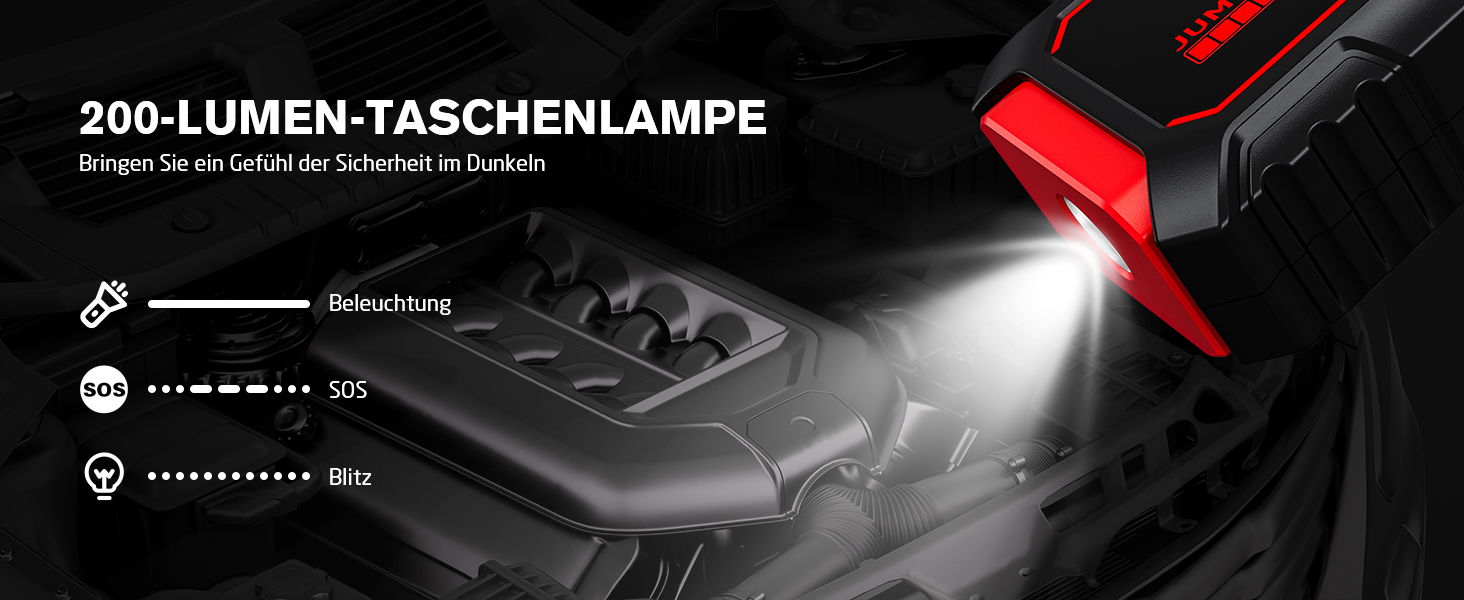 Портативний пусковий пристрій Povasee Starthilfe Powerbank: 5000A для 12V авто (до 10л бензину/8л дизеля), з LED, 2 USB, кабель для підключення