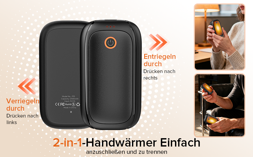 Електричні грілки для рук 2 шт. - акумуляторні, з магнітною застібкою, до 12 годин роботи, чорні - подарунок для жінок та чоловіків