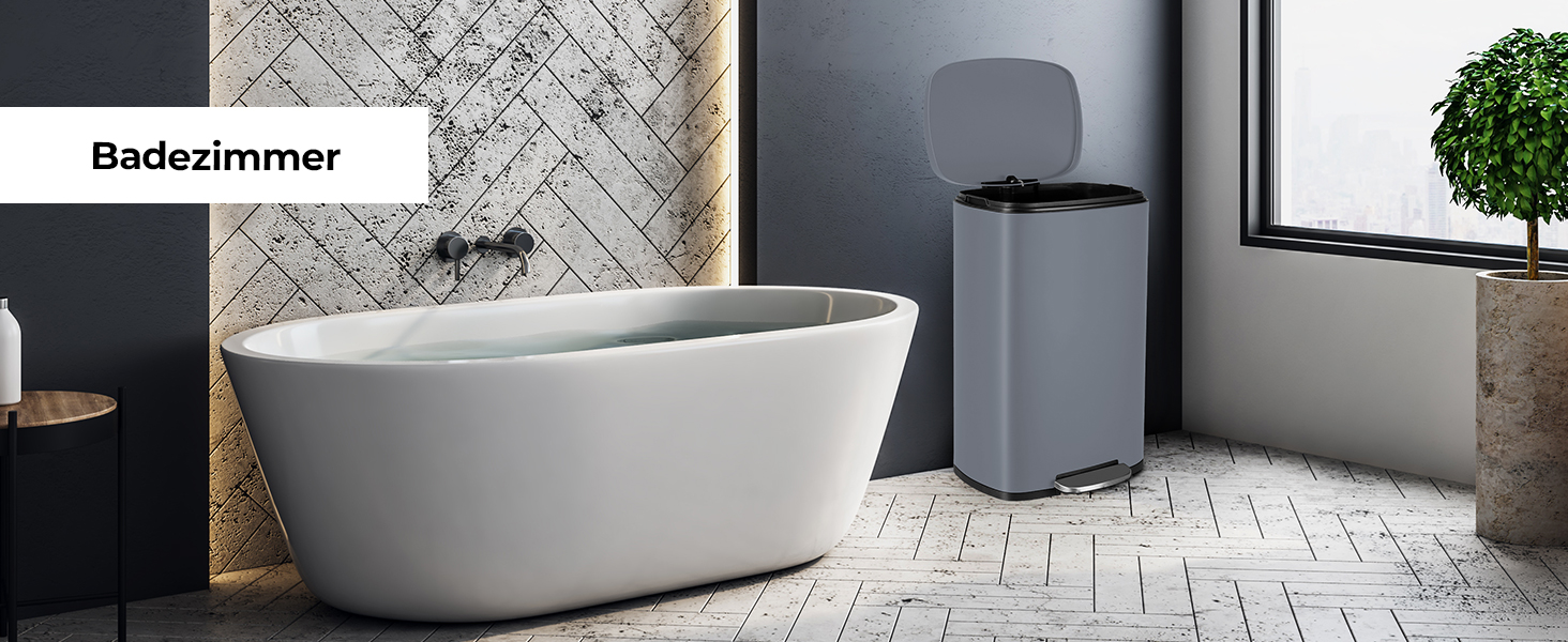 Відро для сміття LIFERUN 30л з кришкою, з м'яким закриттям, сталеве, з внутрішнім відром, для кухні, ванної кімнати, офісу (L-50L, сірий)