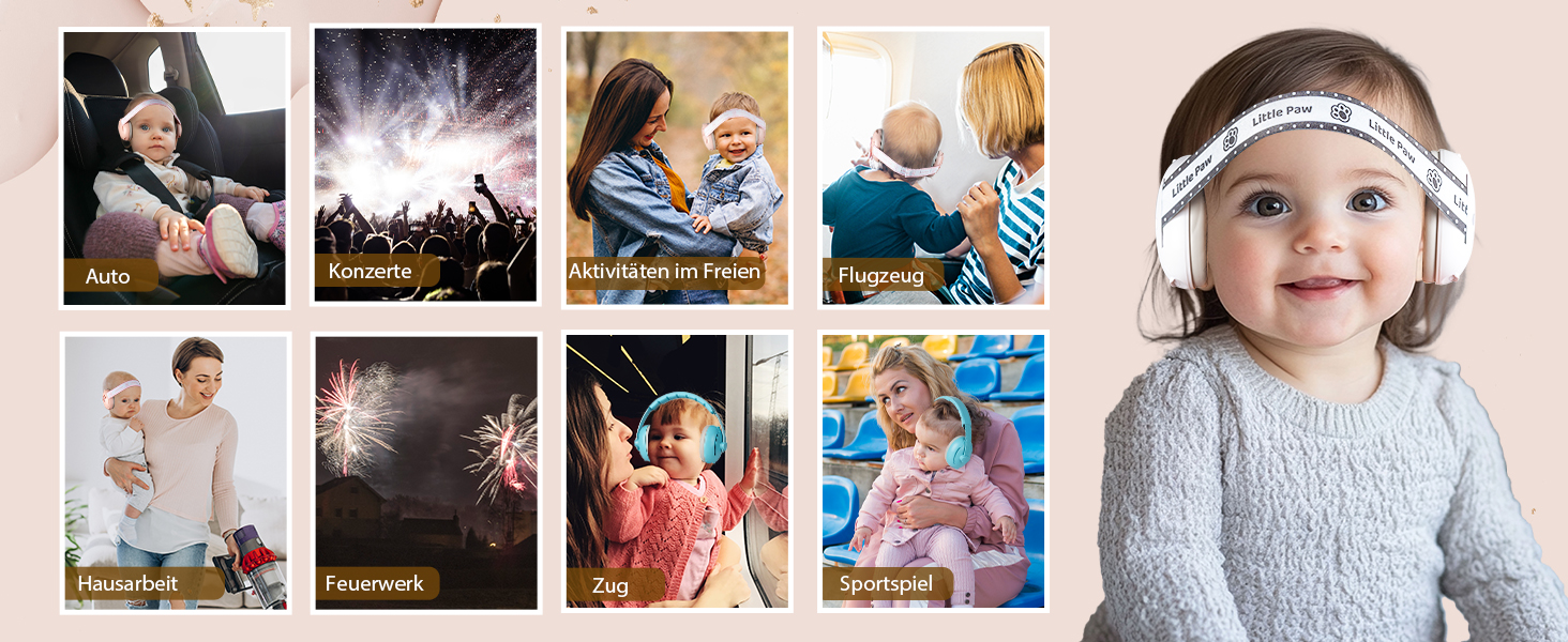 Навушники для захисту від шуму для малюків та дітей до 48 місяців - захист від шуму, регульоване антиковзне наголов'я, захист від пошкодження слуху, покращує сон, білий, універсальний розмір