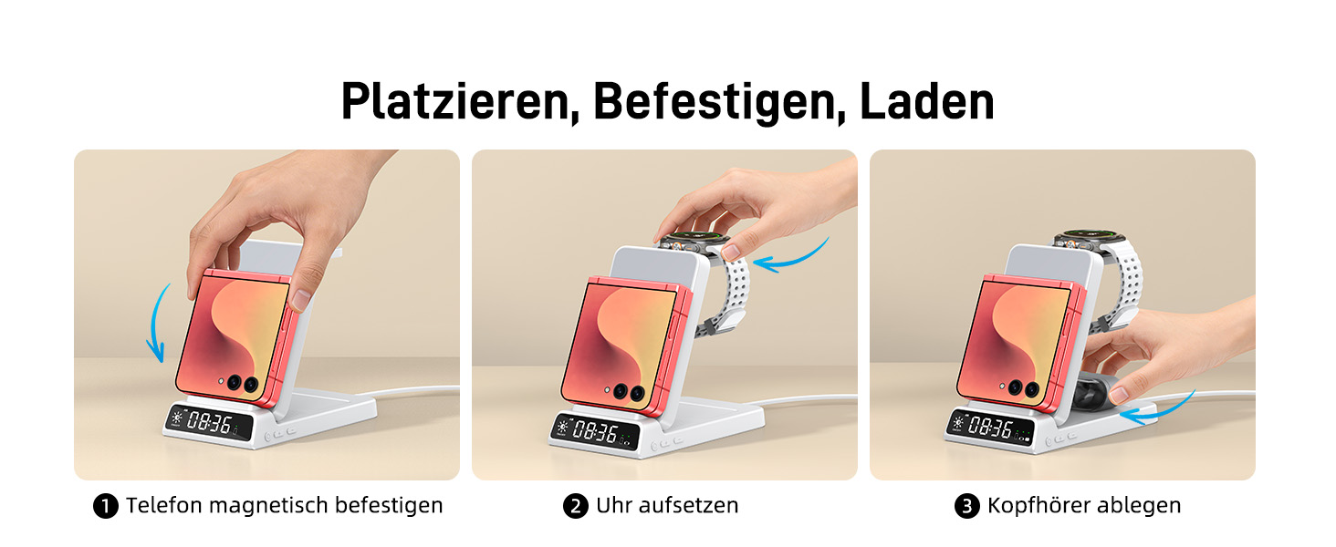 Бездротовий зарядний пристрій 3-в-1 для Samsung Galaxy S26/S25/Z Fold 7/Flip 7, Galaxy Watch 8/7/6/5 Pro та Buds 3/2 - білий