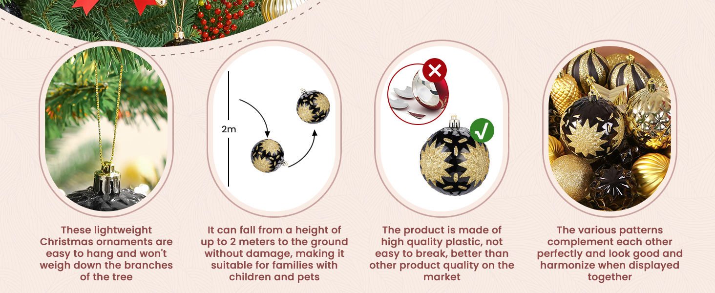 Набір прикрас для ялинки Alupssuc 128 шт. - ялинкові кулі, квіти, орнаменти, червоно-золотий, для свят, вечірок, з гачками