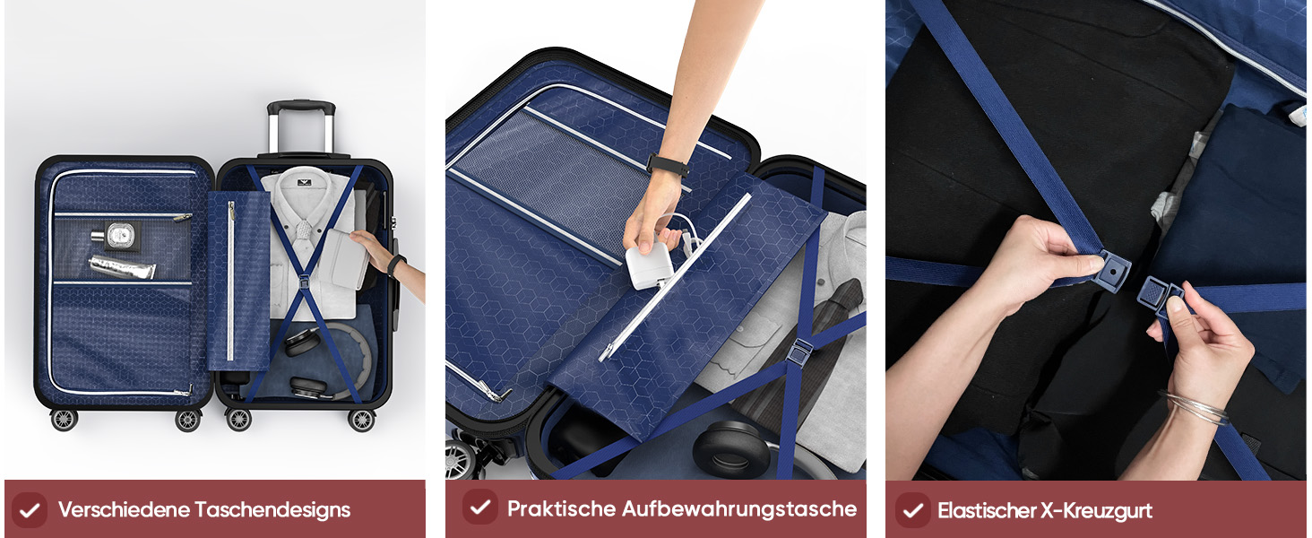 Чемодан SHOWKOO з жорстким корпусом, XL, червоний (Set): розширюваний, з TSA-замком, 4 колеса, з набором аксесуарів (сумка для подорожей, туалетна сумка)