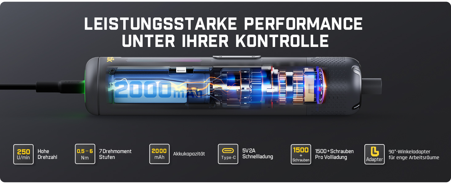 Fanttik S2 Pro: Акумуляторний шуруповерт 3.7V з набором біт, 7 рівнів крутного моменту, для меблів та ремонту