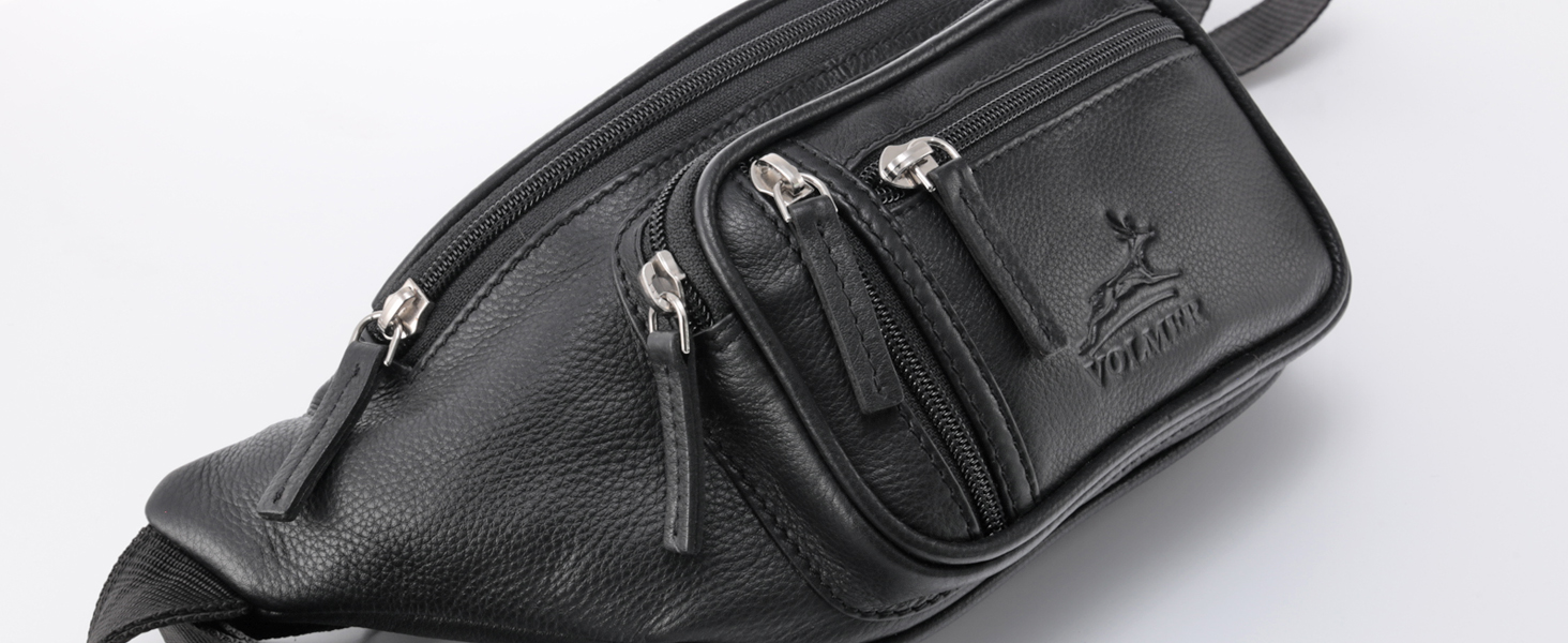 Чоловіча/жіноча поясна сумка Volmer Palma з натуральної шкіри, чорна, регульований ремінь до 130 см