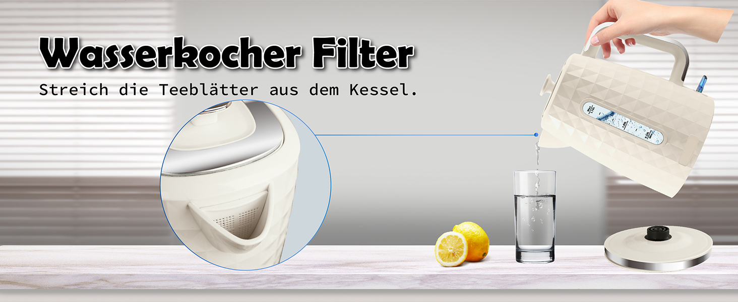 Електричний чайник 1.7л, 1850W, з автовимкненням та захистом від перегріву, для кави та чаю, Бежевий