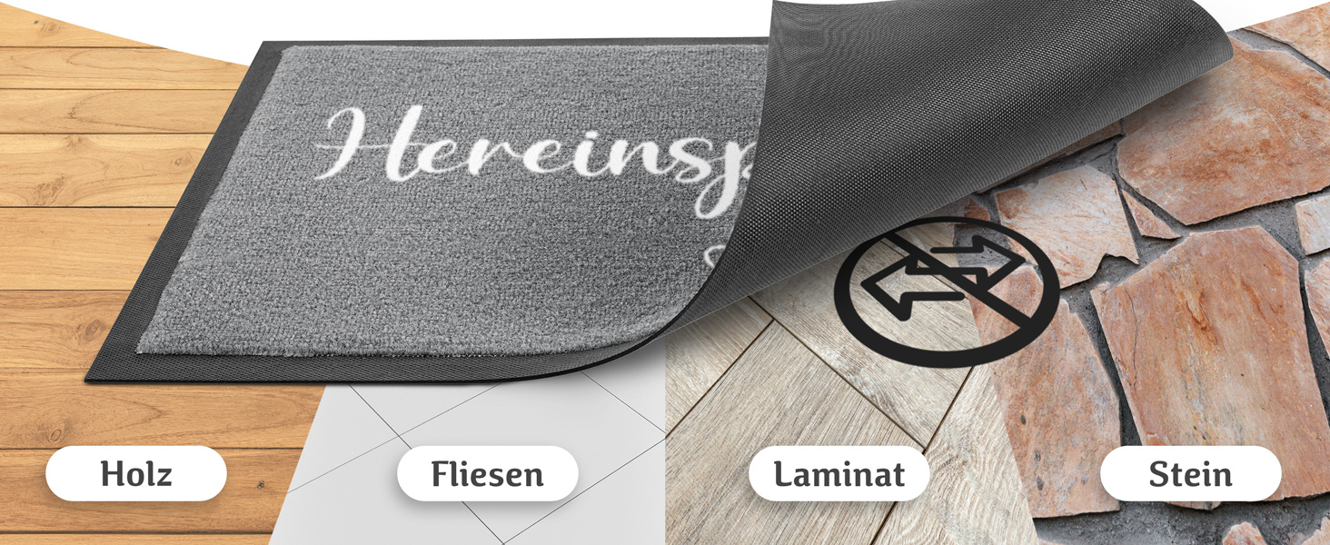 Килимок для дому Hereinspaziert 40x60 см: мийний, для порогу, з написом та серцем