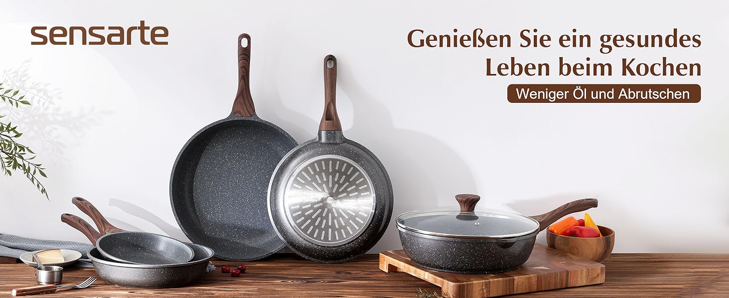 Сковорода SENSARTE з антипригарним покриттям, 24 см, з гранітною керамікою, для плити та індукції, без PFOA/PTFE/PFAS