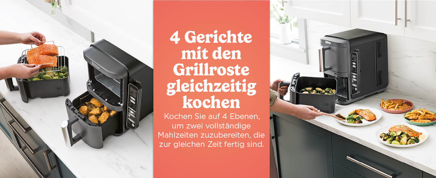 Фритюрниця повітряна Ninja Double Stack XL 9.5L з цифровим термометром, сіра SL451EU