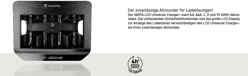 Зарядний пристрій VARTA для акумуляторів AA/AAA, до 8 шт, LCD, універсальний, без акумуляторів