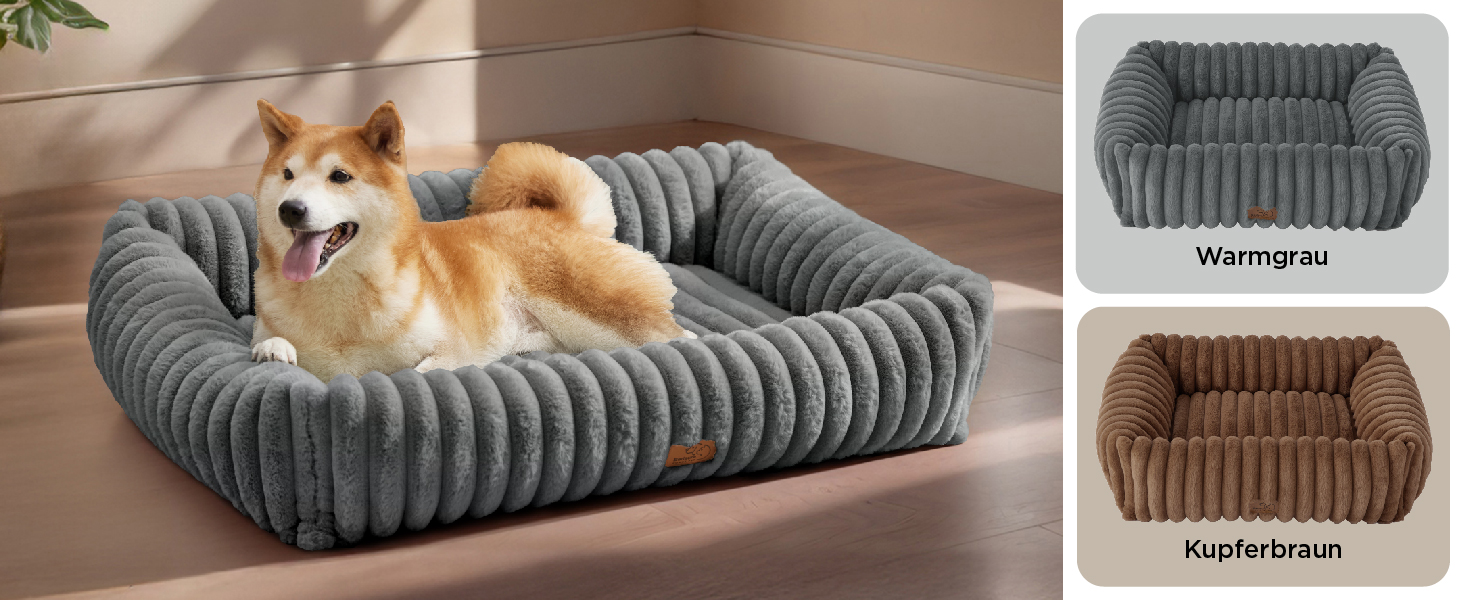 BEDSURE Лежанка для собак великих порід - ортопедична лежанка для собак 91x68x20 см з м'яким флісовим покриттям, ковзаюча лежанка з високим бортиком сірого кольору L 91 x W 68 x H 20 см