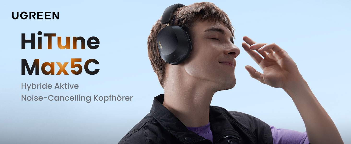 Навушники UGREEN HiTune Max5c Over-Ear з активним шумозаглушенням, Hi-Res Audio, LDAC, Bluetooth 5.4, Spatial Audio, 75 годин роботи, чорний