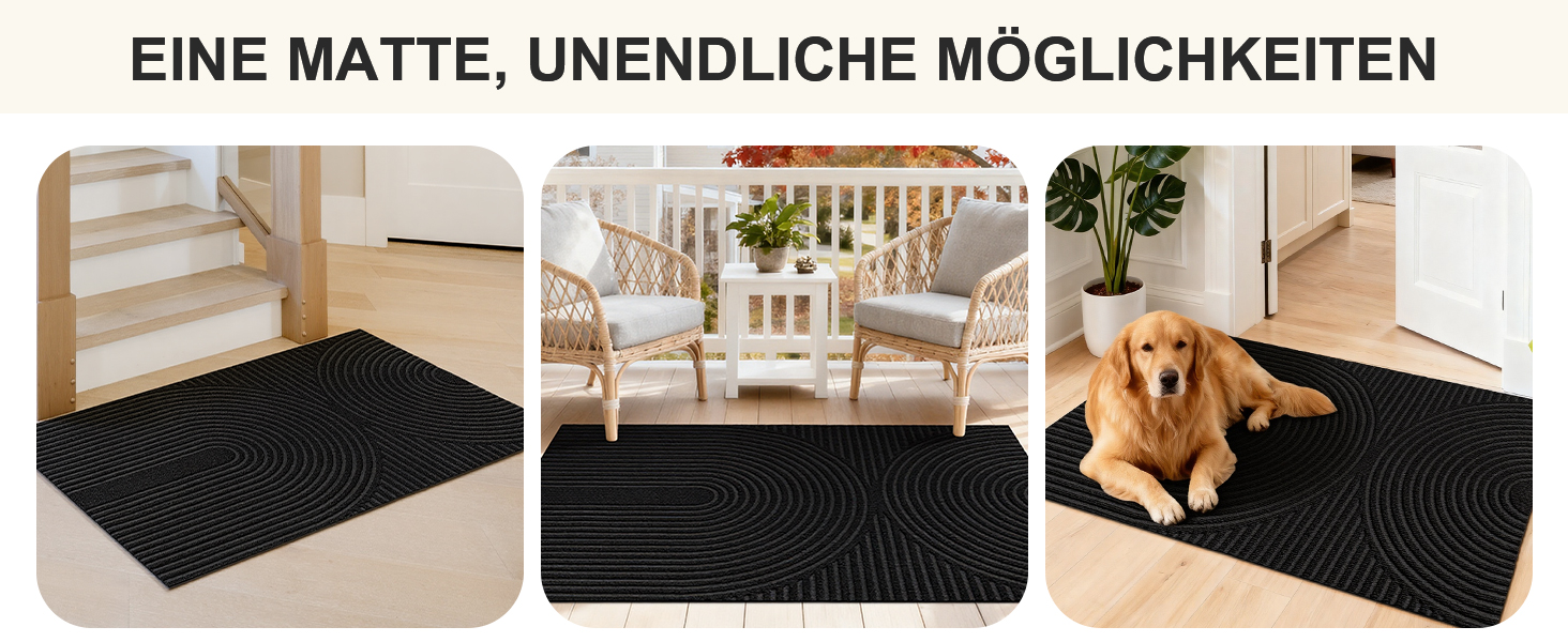 Килимок вхідний FEOMOS 60x90 см, протиковзний вологопоглинаючий килим для дому, передпокою та кухні, чорний