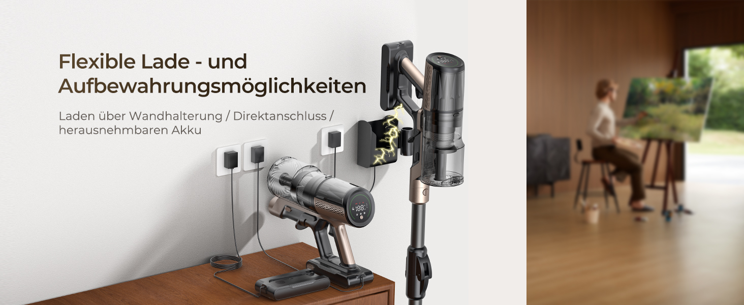 Бездротовий пилосос Proscenic P20 з функцією миття, 70KPa, 70 хв, 680W, самостійна док-станція, фільтр 6 шарів, 1,5л, для килимів та шерсті домашніх тварин, Aurum Black