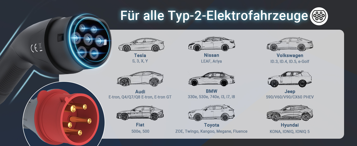 Володіння Tera EV: Смарт-зарядний пристрій 22kW/11kW з App, Typ 2, 400V, Wallbox, 7м кабель, CEE 3-фазний, для електромобілів та PHEV
