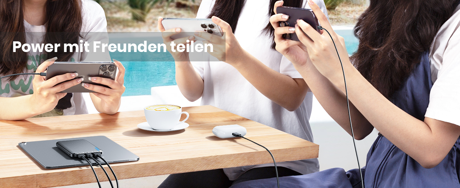 Портативний зарядний акумулятор Power Bank 10000mAh, ультратонкий, з USB-C, 2 USB виходи, сумісний з iPhone, iPad, Samsung, AirPods