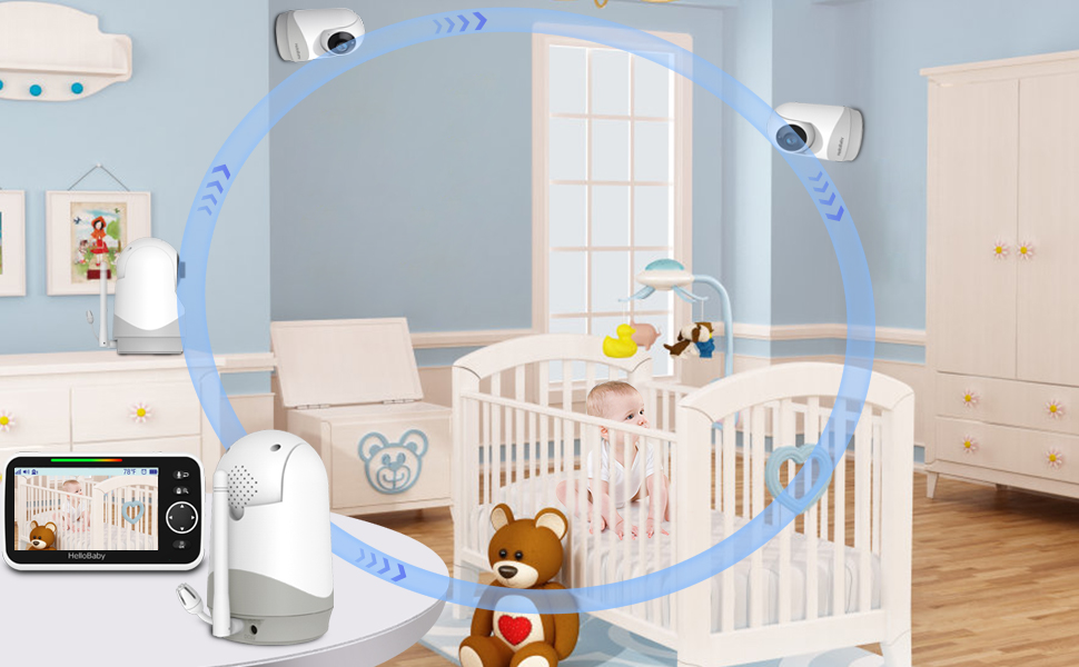 Відеоняня HelloBaby з камерою та аудіо, 5-дюймовий екран, акумулятор 3500 mAh, дистанційне керування, двосторонній зв'язок, ECO-режим, авто-нічне бачення, радіус дії до 292 м, HB6250