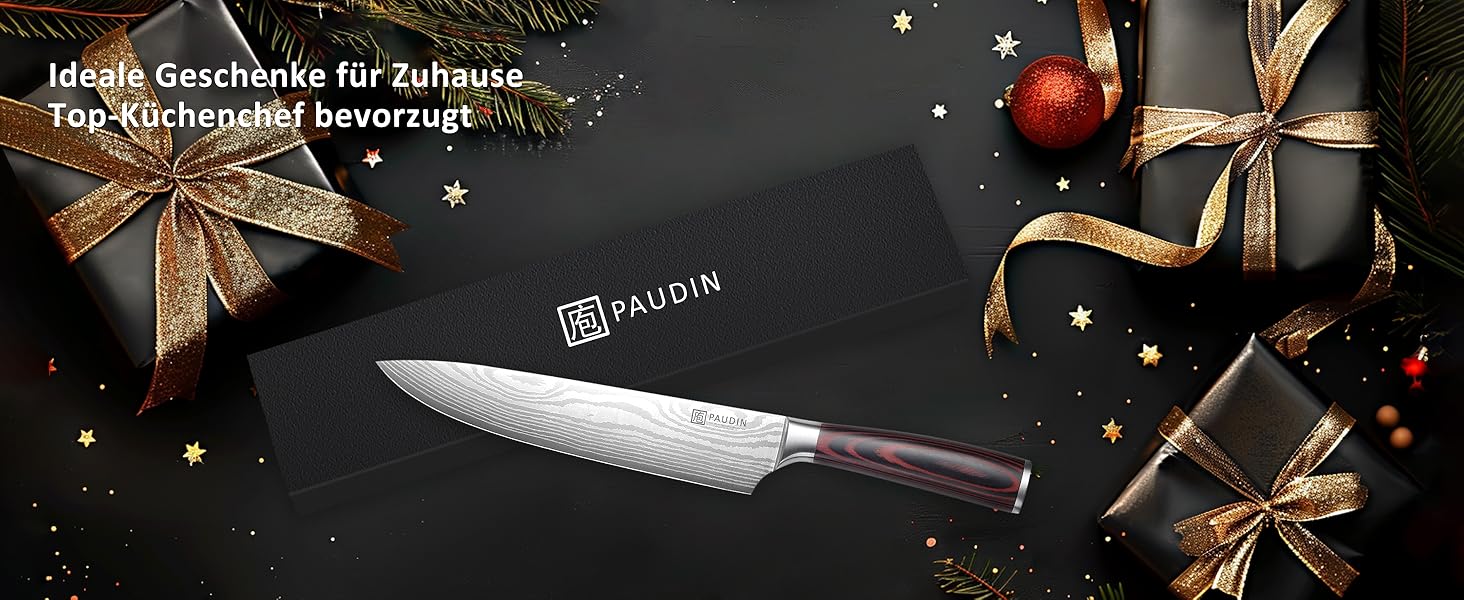 PAUDIN Profi Кухонний ніж 23см, професійний, з німецької сталі, ергономічна ручка, довговічний, нержавіючий, для хобі та професійних кухарів, ідеальний подарунок для любителів готувати
