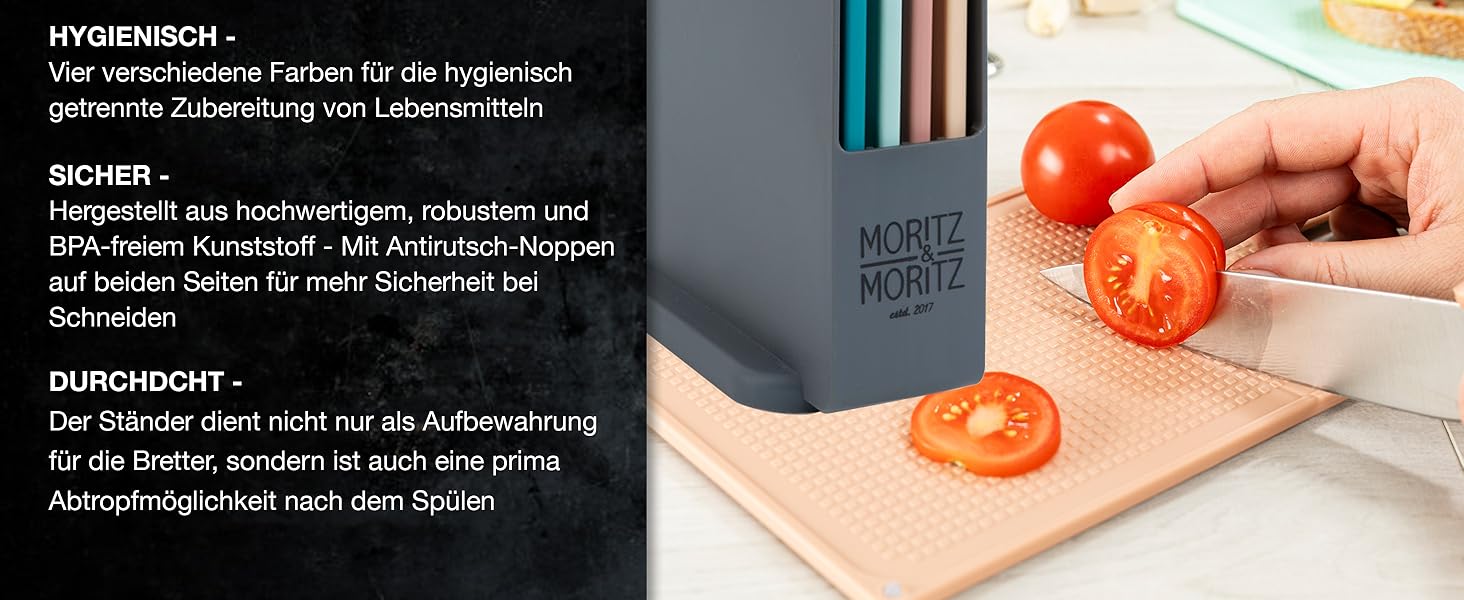 Набір кухонних дощок Moritz & Moritz, 3 шт., пластик, 32x22 см, з підставкою, для нарізання, гігієнічні, можна мити в посудомийці