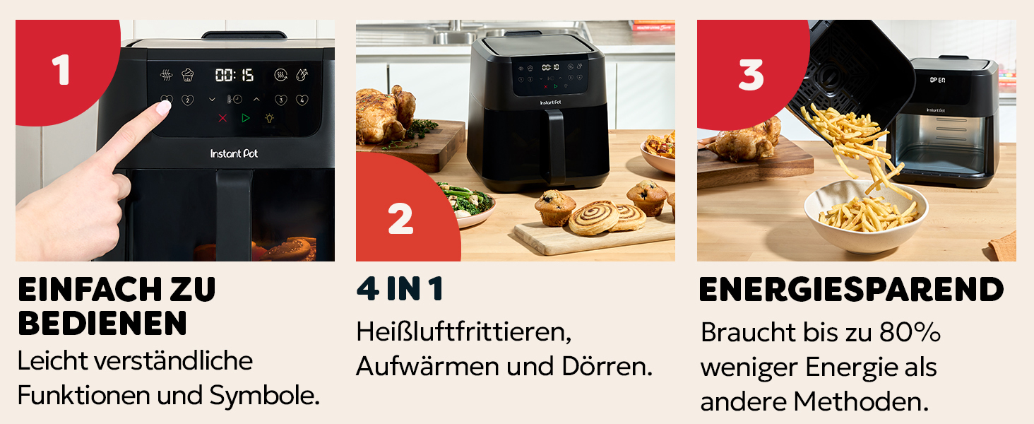 Фритюрниця готує повітрям Instant Pot Vortex Compact Trüffel Grau 5 л з антипригарним покриттям, 4-в-1 (смаження, сушка, випічка, підігрів)