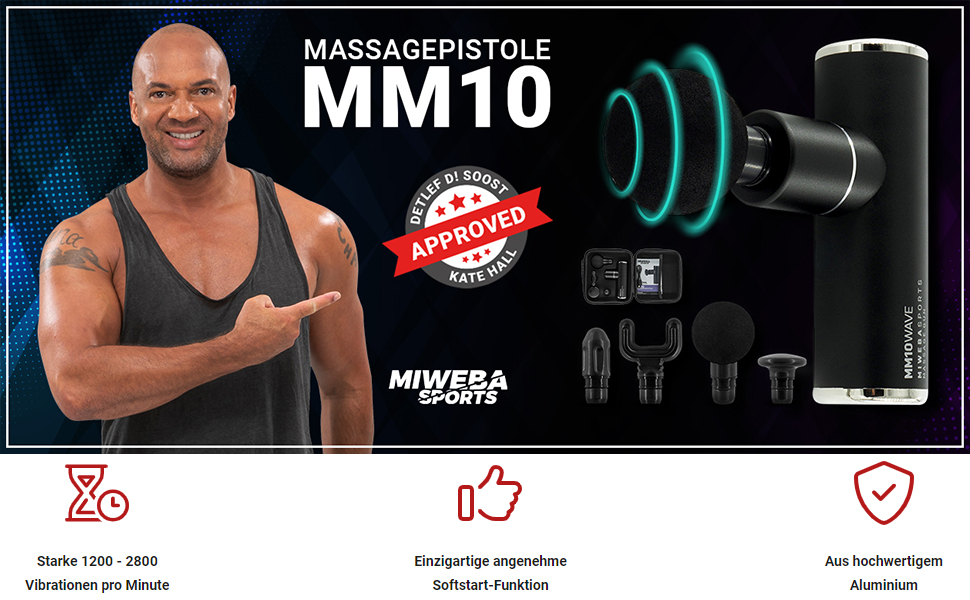 Масажер для м'язів Miweba MM200 | Масажна пістолета з LCD-дисплеєм та 6 насадками
