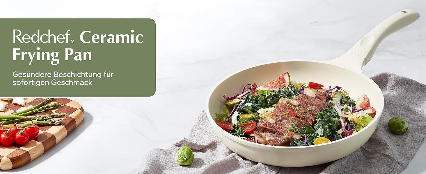 Redchef Ceramic Nonstick Fry Pan 28cm - Induction Compatible, Chef's Pan - PFOA, PTFE, PFAS Free - Scratch Resistant, Dishwasher Safe