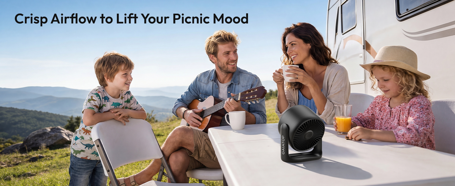 Настільний вентилятор Gaiatop з сенсорним керуванням, акумулятор 4000 мАг, 5 швидкостей, тихий міні-вентилятор з LED-дисплеєм, кут нахилу 90°, заряджається через USB-C, для офісу, спальні, дому, чорний