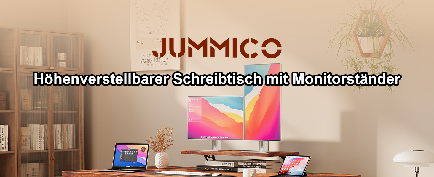 Регульований за висотою стіл JUMMICO з підставкою для монітора, електричний, стоячий стіл, 120x60 см, білий