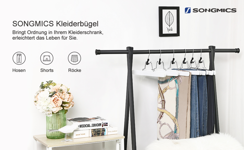 12 дерев'яних вішалок для штанів SONGMICS, вішалки для штанів, антиковзаючі, поворотні на 360 градусів, CRW007-12