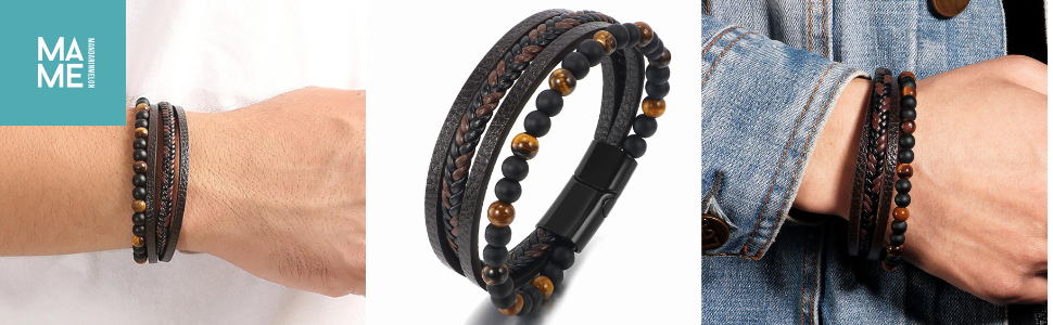 Чоловічий браслет з натуральної шкіри, плетіння ручної роботи. Браслет для чоловіків зі сталевою застібкою, шкіряний браслет з телячої шкіри, широкий браслет з магнітною застібкою.