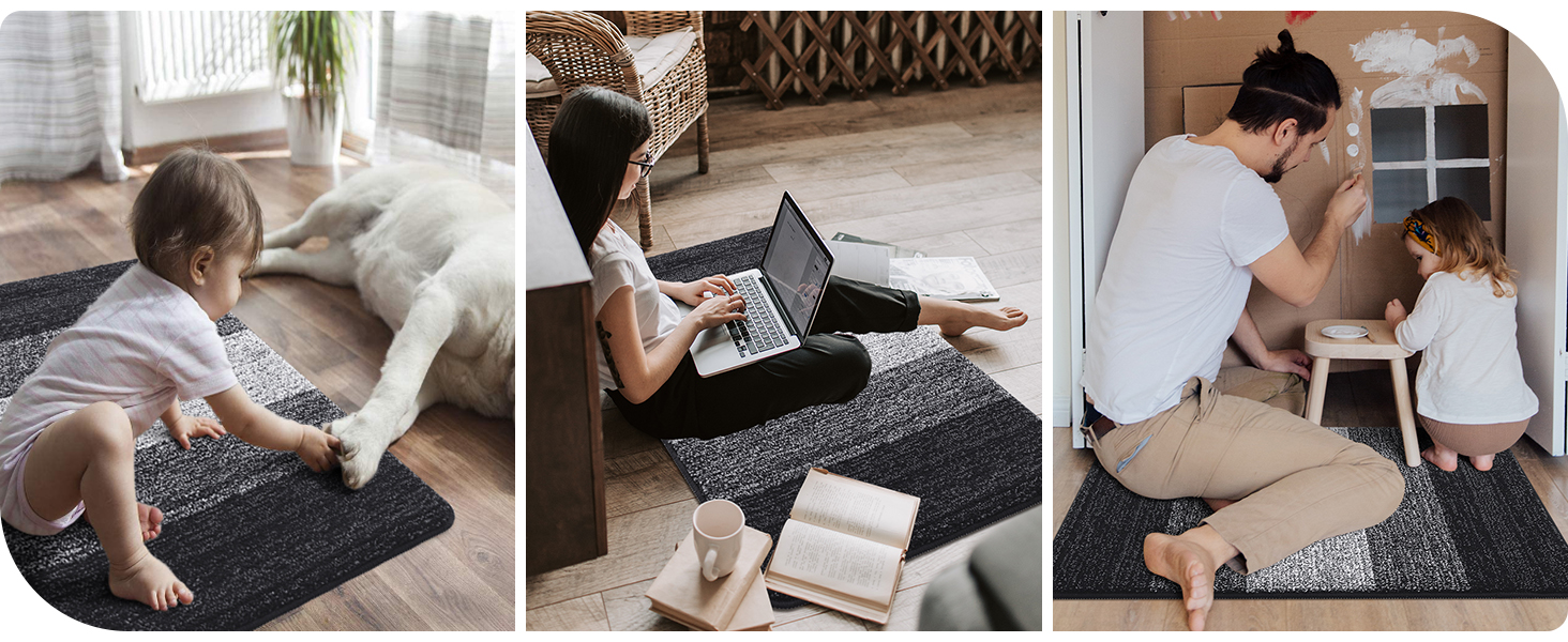 Килимок для дому Homaxy, чорний, 43x76 см, антиковзаюча, для собак, вхідні двері, машинне прання