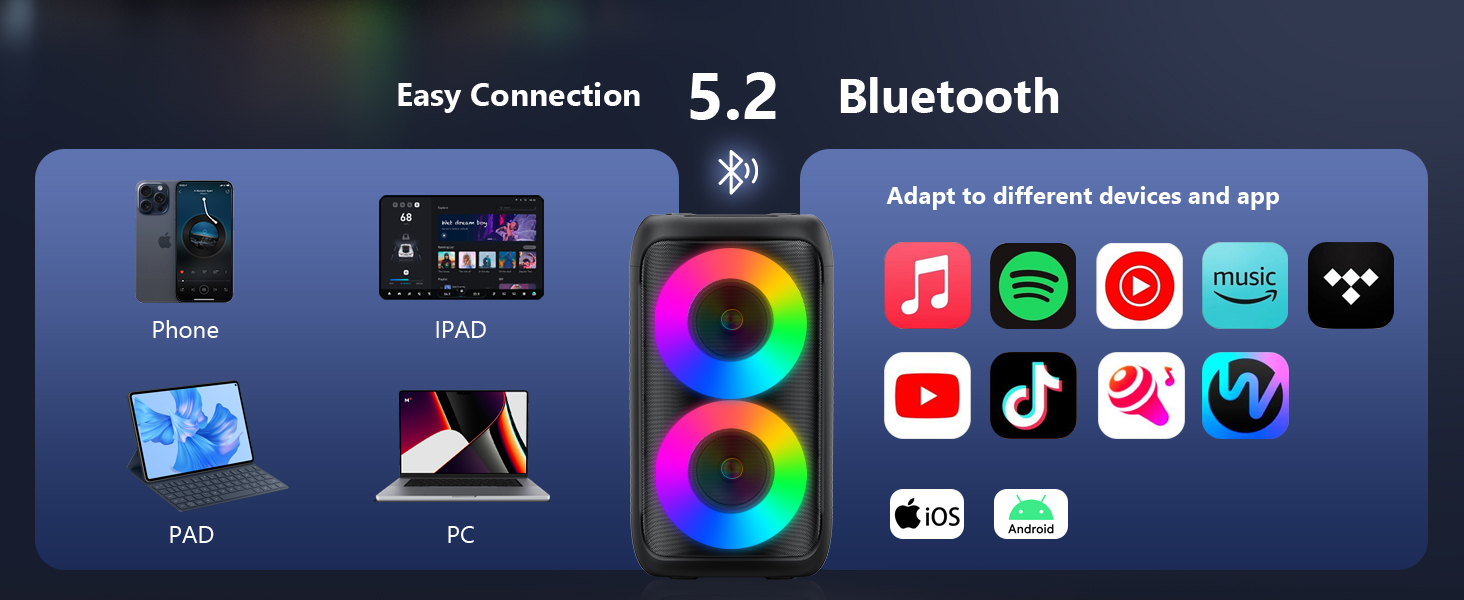 Караоке машина нового покоління 2025 | Система караоке з 2 мікрофонами, Bluetooth, FM, AUX, USB, підтримка TV/Smartphone/iPad | Для вечірок, дня народження, подорожей (Чорний, багатобарвний)