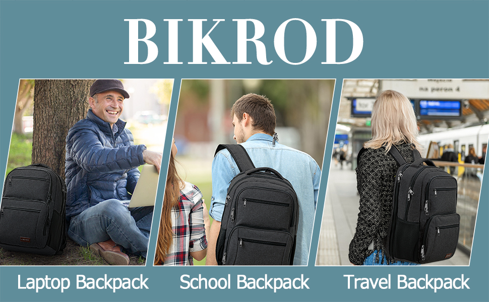 Рюкзак BIKROD для чоловіків та жінок, шкільний рюкзак для підлітків та хлопчиків, водонепроникний, з USB-портом для зарядки, об'єм 20-35 л, чорний, з антикрадіжною кишенею, для ноутбука 15.6 дюймів, для подорожей та хайкінгу