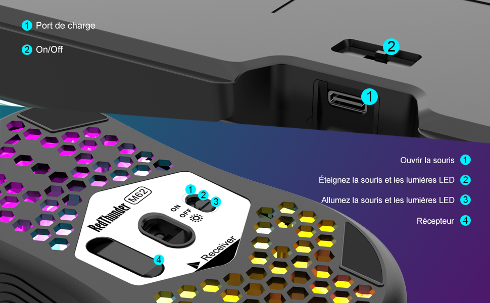 Бездротова ігрова клавіатура та миша RedThunder K62 60% RGB, AZERTY, 62 клавіші, Mini, для PC/PS5, чорний