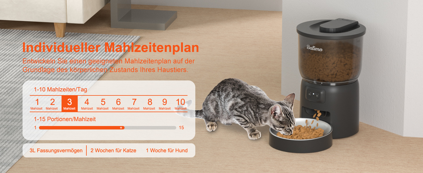 Автоматичний кормушка для котів Balimo 3L з Wi-Fi, програмування, для собак та котів, чорний