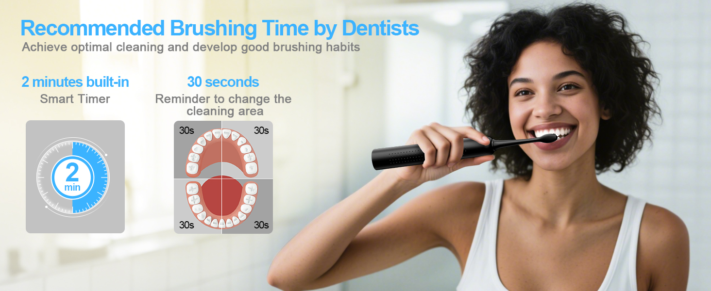 Електрична зубна щітка для дорослих з акумулятором 240 днів, 8 насадок, 3 режими, таймер 2 хв, IPX7 водонепроникна, чорна