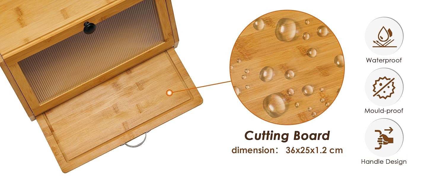 YOUDENOVA Блок для хліба з кришкою та дощечкою для нарізання, дерев'яний кошик для хліба, бамбукова скринька для зберігання хліба, солі та перечниці, 39x25x20 (ДxШxВ) см, (Натуральний)