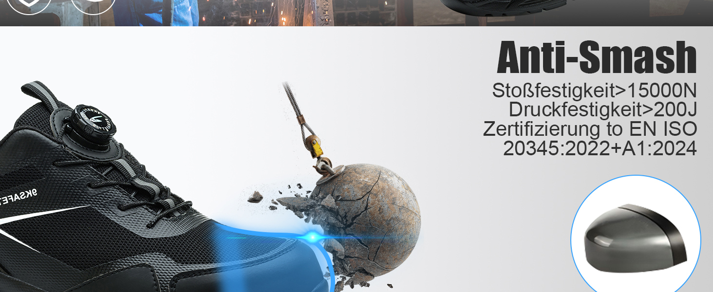 Черевики робочі чоловічі/жіночі легкі, з металевим носком, дихаючі, антиковзкі, чорні, 38-46 EU