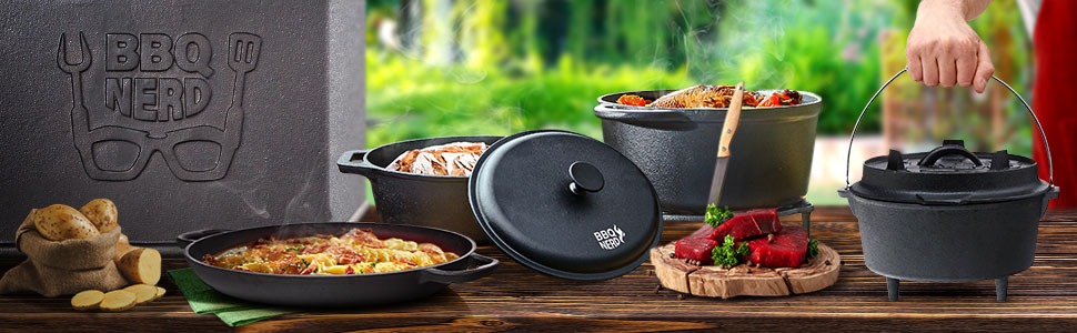Чавунна сковорода BBQ Nerd для гриля 35 см з носиком і ручками, антипригарна, жаростійка, для смаження та запікання, 4550 г