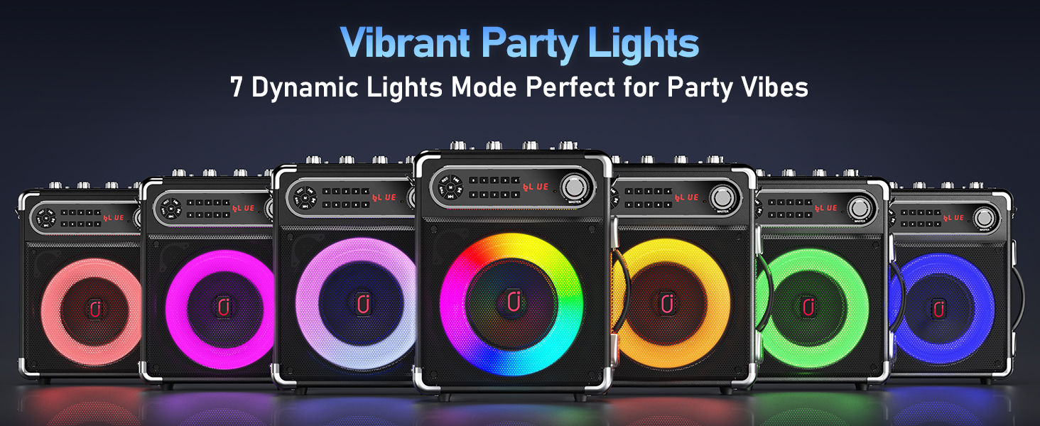 Караоке-машина JYX з 2 UHF-мікрофонами, Bluetooth-колонка з регулюванням басів/високих частот, пульт дистанційного керування та LED-підсвічуванням, підтримка TF-карт/USB, AUX IN, FM, REC, чорний колір