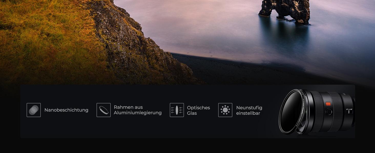 ND фільтр змінної щільності K&F Concept 37mm ND2-ND400 для фотографії пейзажів (Nano-Basic) + 3 серветки для чищення