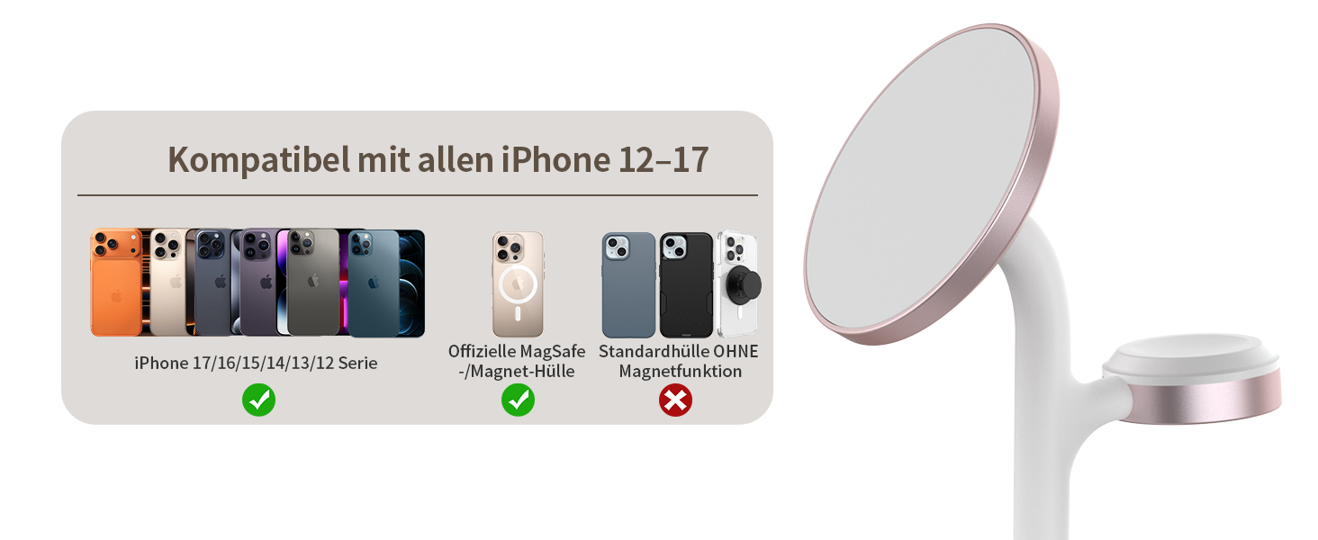 База для бездротової зарядки 3-в-1: iPhone, iWatch, AirPods. 15W, MagSafe, рожеве золото