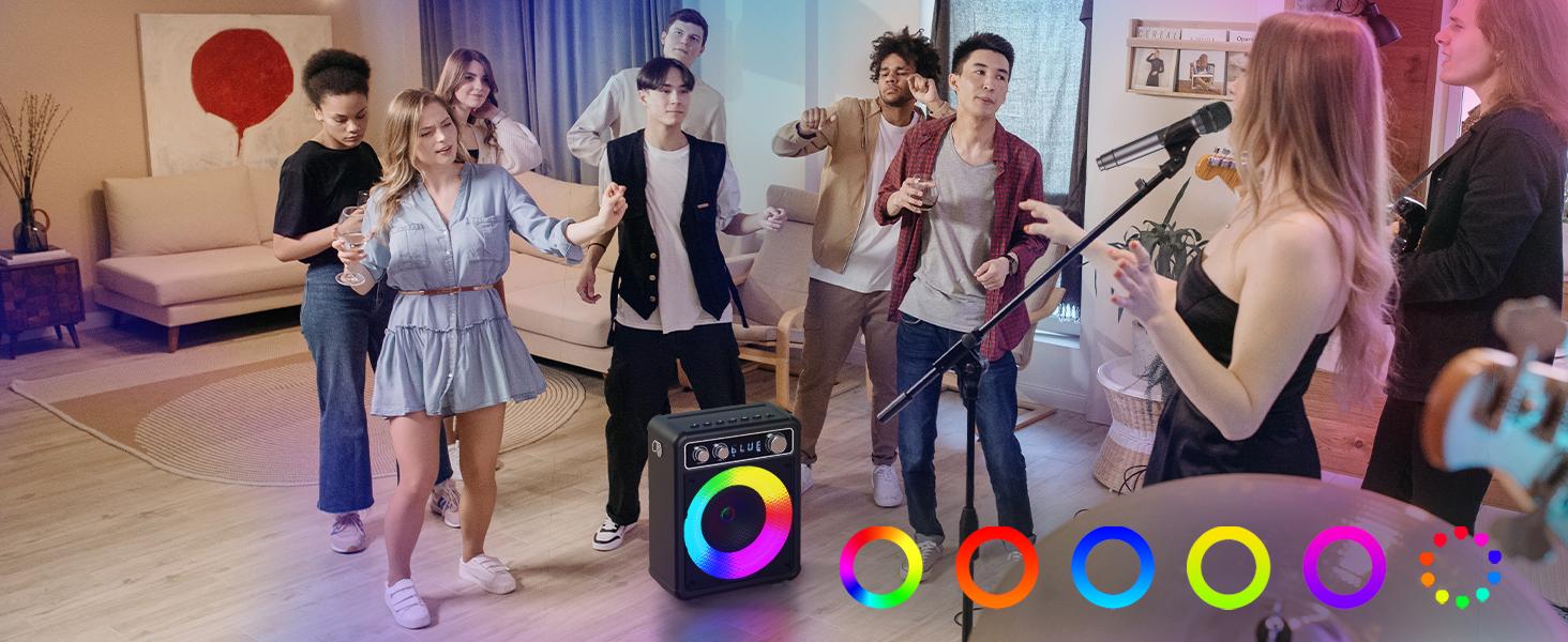 BONAOK Караоке Мікрофон для Дорослих, Портативна Караоке Машина з Bluetooth, 2 Мікрофони, 15 Вт, Підсвітка, Чорний T03