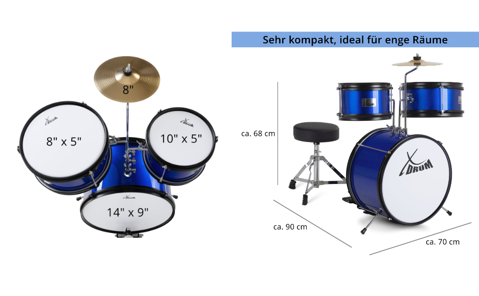 XDrum Junior KIDS барабанна установка для дітей 3-5 років - комплект зі стільчиком, паличками та ключем - блакитна