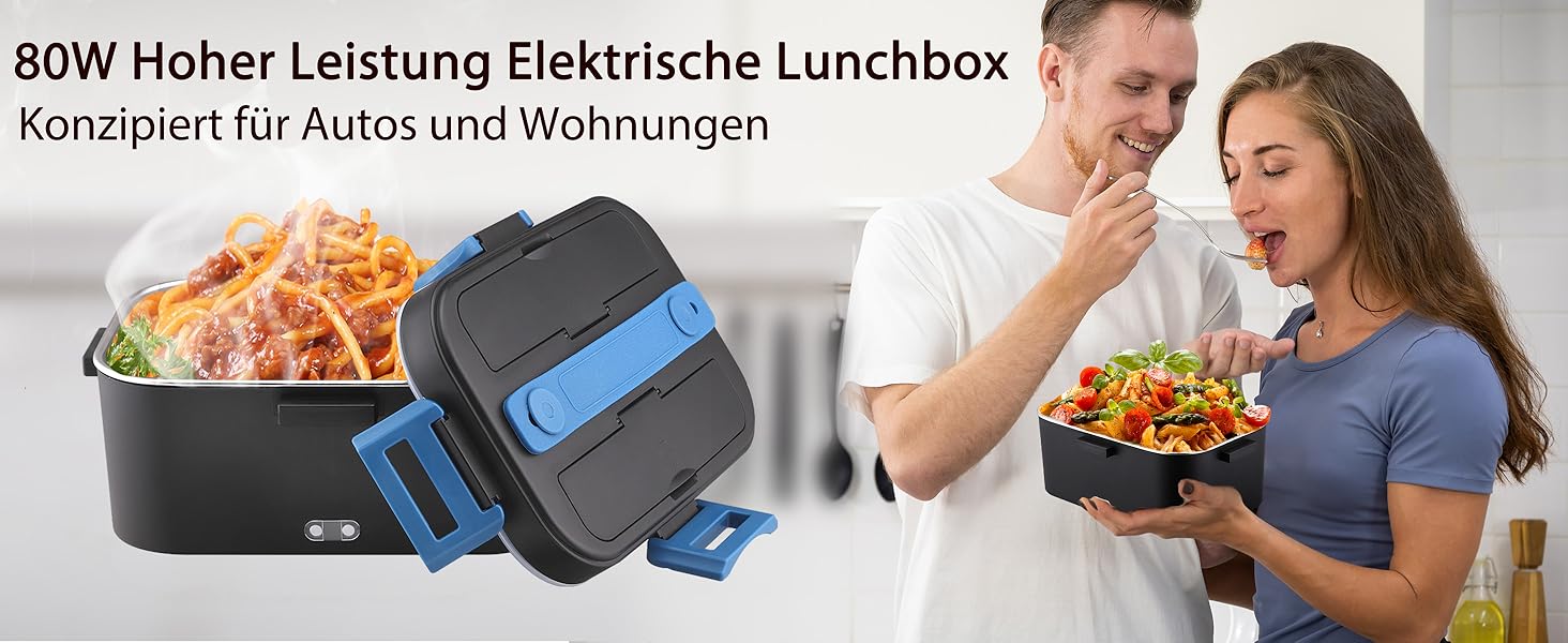 Електрична ланчбокс Kimfead з термоіндикатором, 1.8л, 80W, 12V/24V/230V, для авто/офісу, з сумкою та столовими приборами