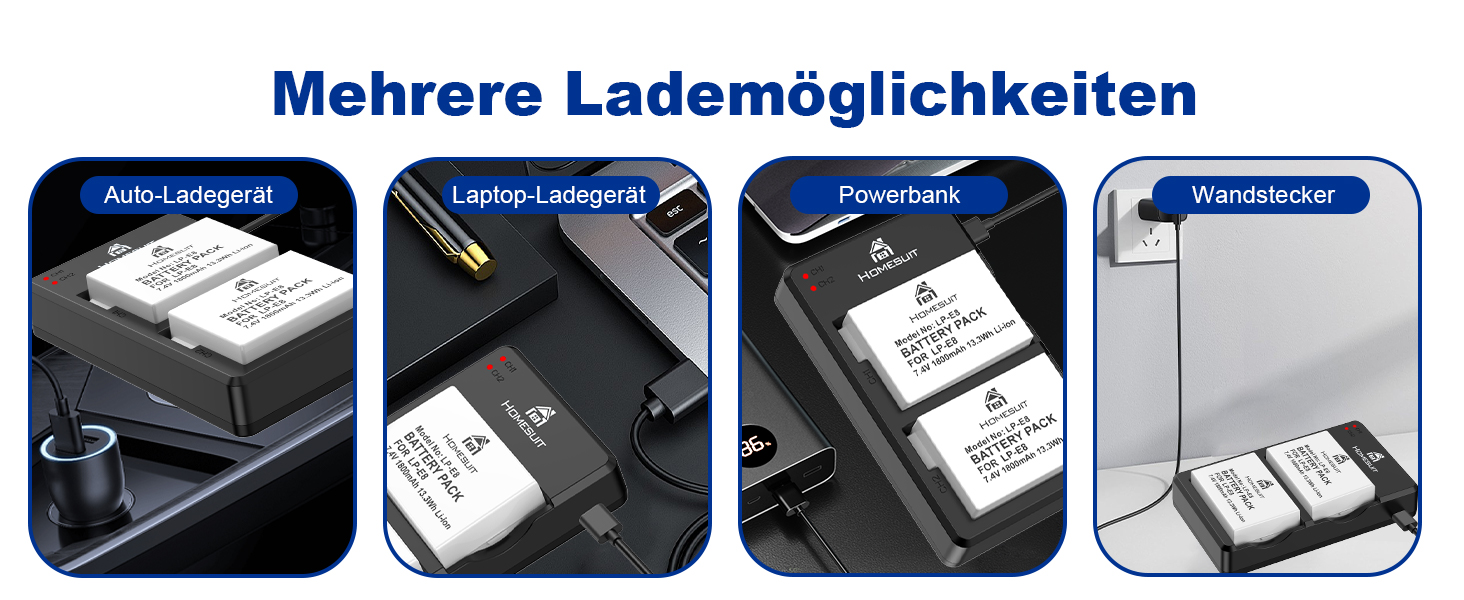 Акумулятор LP-E8 1800mAh та LED зарядний пристрій для Canon EOS Rebel T2i T3i T4i T5i EOS 550D 600D 650D 700D Kiss X4 X5 X6 X6i X7i (2 шт. акумулятори + 1 зарядний пристрій)