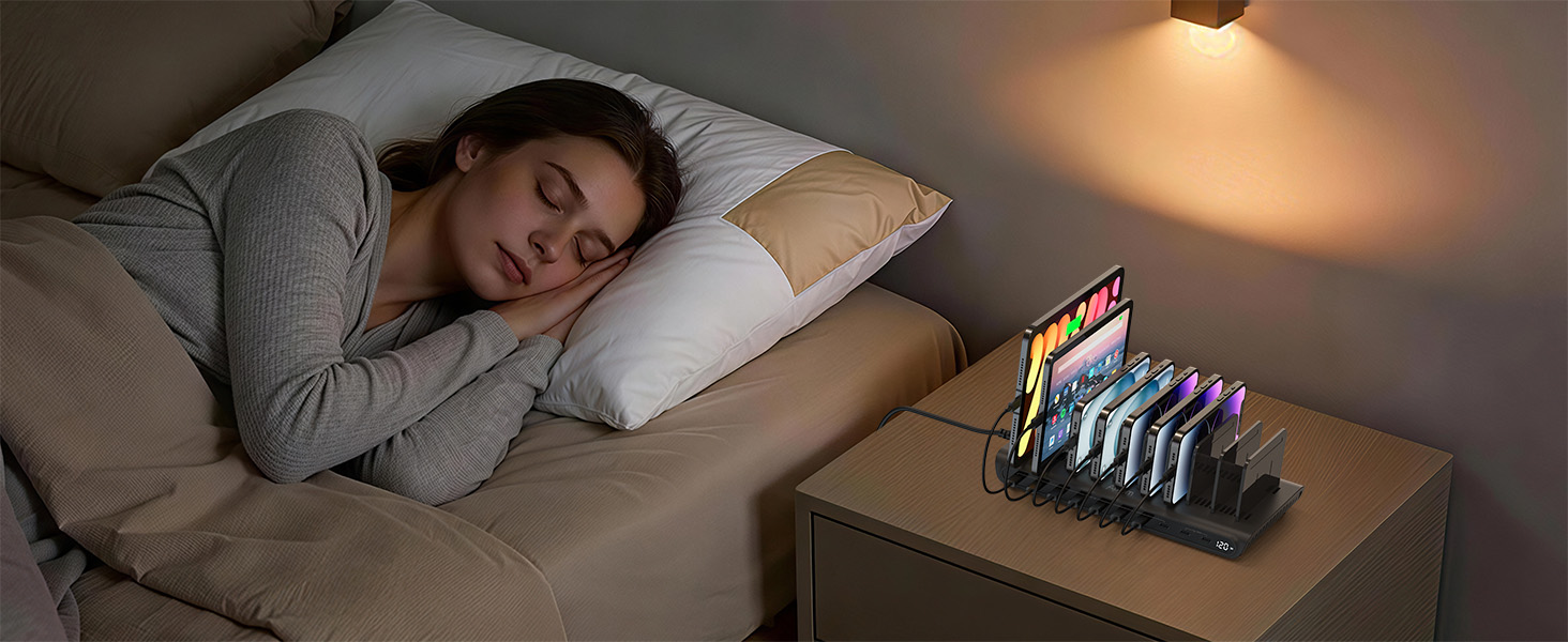 Зарядний пристрій Alxum 60W USB, 10 портів, 5V/2.4A, для телефону, планшета, Kindle - чорний