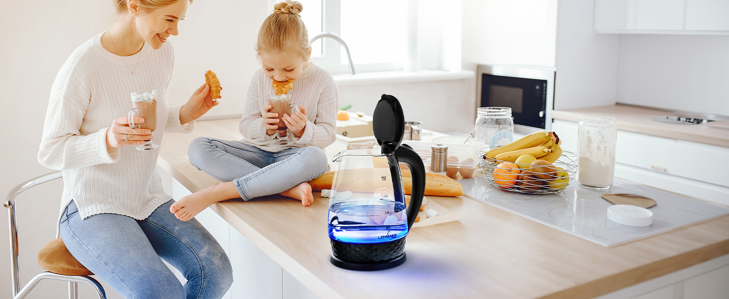 Скляний електрочайник Lehmann LHOEK-2220C 2л, 2200W з підсвіткою та декорованим цоколем