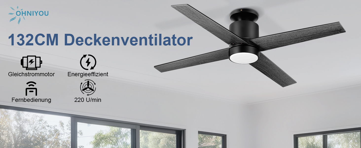 Стеляний вентилятор Ohniyou з підсвіткою та пультом керування – 96,5 см (38 дюймів). Тихий, регульований, для спальні, тераси, внутрішнього/зовнішнього використання (Чорний, сучасний)
